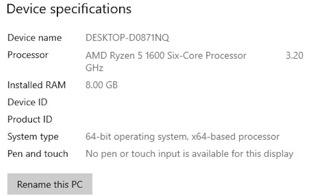 Device specifications