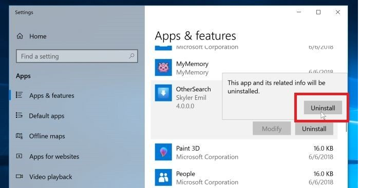 uninstalling Chromium application from Windows 10