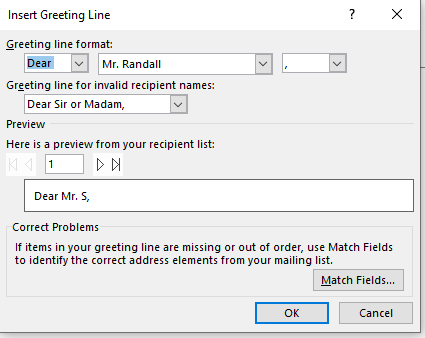 add a Greeting line of your choice