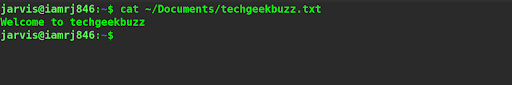 $ cat ~/Documents/techgeekbuzz.txt