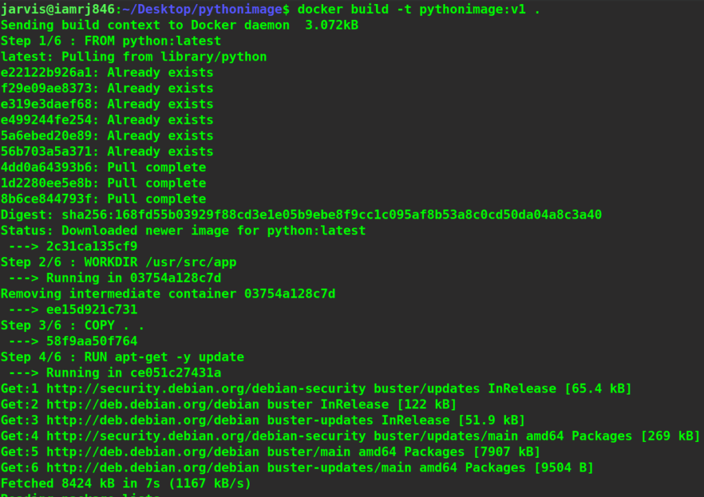 $ docker build -t pythonimage-v1 .