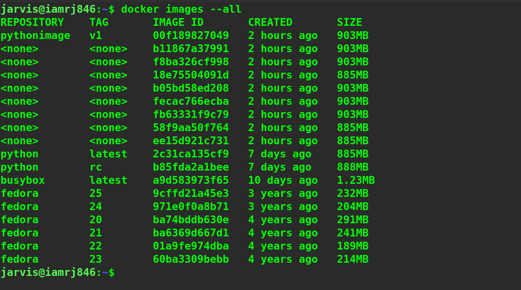 docker images --all