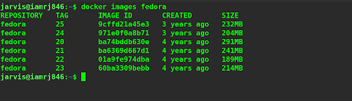 docker images fedora