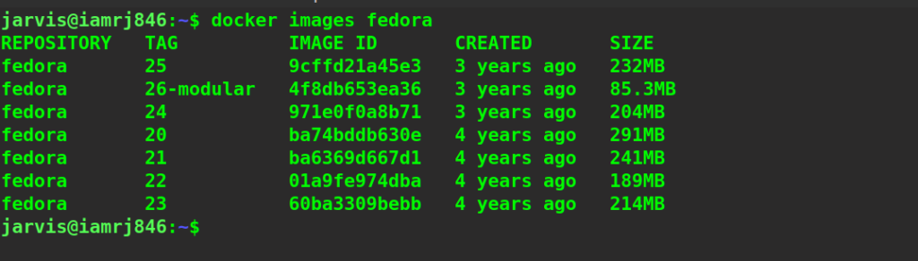 $ docker pull --all-tags fedora -2