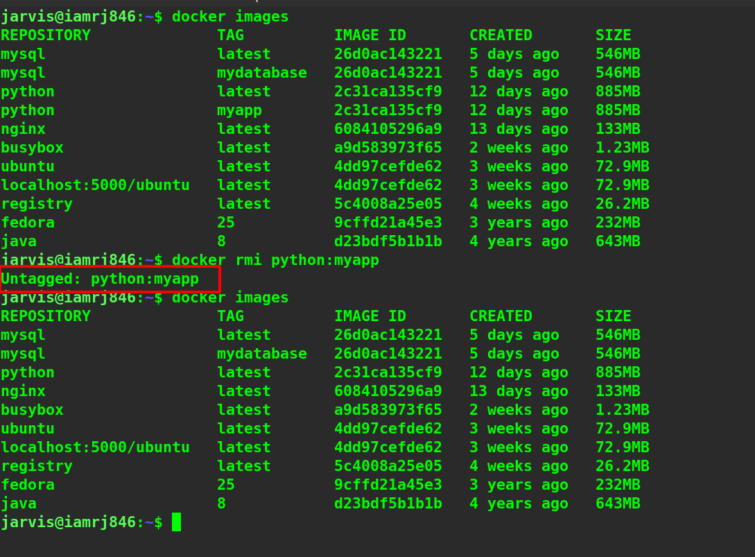 $ docker rmi python:myapp