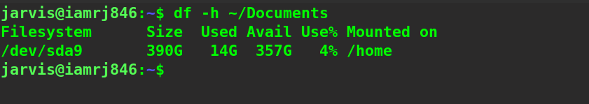  $ df -h ~/Documents