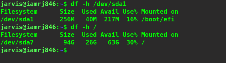 $ df -h :dev:sda1