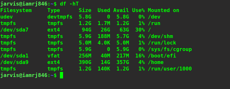  $ df -hT