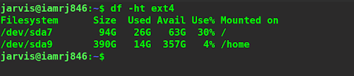 $ df -ht ext4