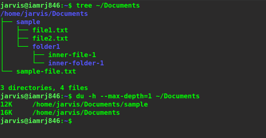  $ du -h --max-depth=1 ~/Documents