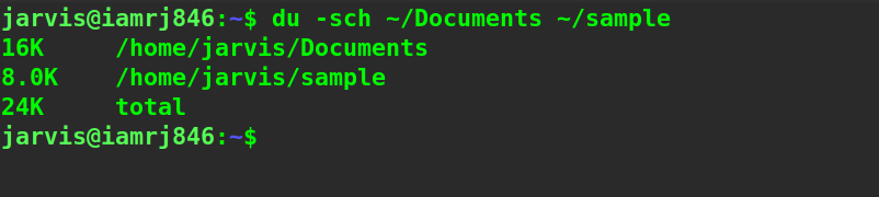  $ du -sch ~/Documents ~/sample