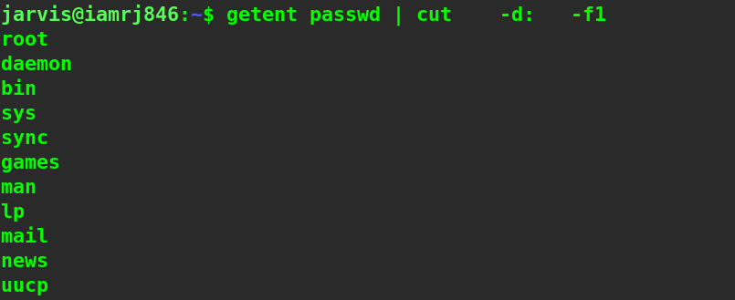  $ getent passwd | cut -d: -f1