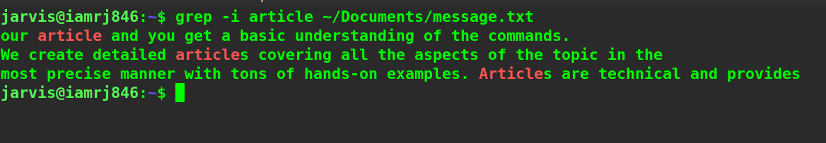  $ grep -i article ~/Documents/message.txt