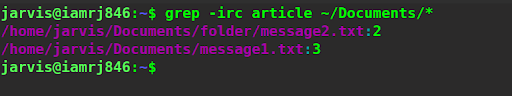  $ grep -irc article ~/Documents/*