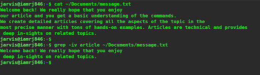 $ grep -iv article ~/Documents/message.txt