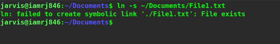  jarvis@iamrj846:~/Documents $ ln -s ~/Documents/File1.txt