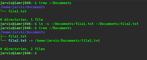  $ ln -s ~/Documents/file1.txt ~/Documents/file2.txt