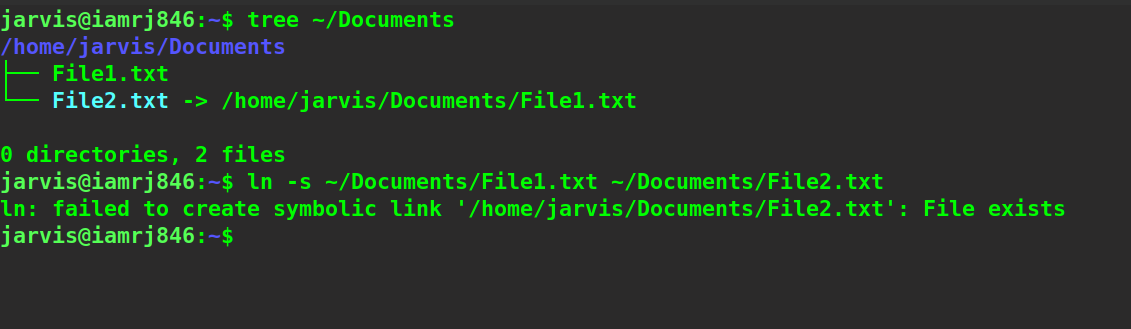  $ ln -s ~/Documents/File1.txt ~/Documents/File2.txt