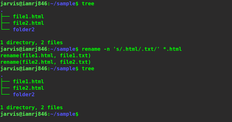  $ rename -n 's/.html/.txt/' *.html
