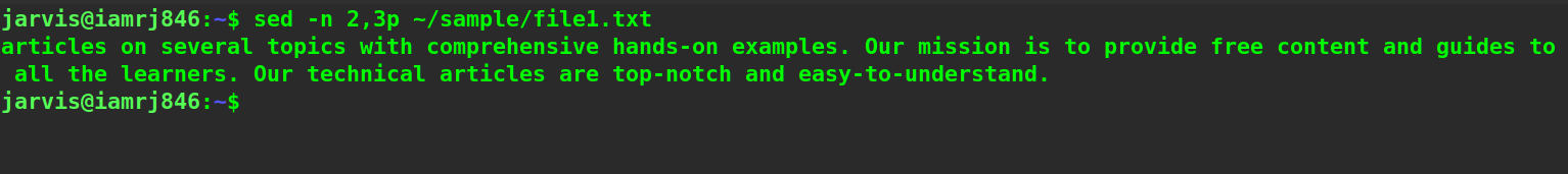 $ sed -n 2,3p ~/sample/file1.txt