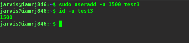  $ sudo id -u test3