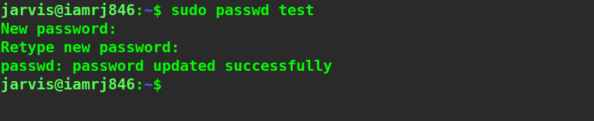  $ sudo passwd test