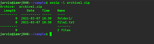 $ unzip -l archive.zip