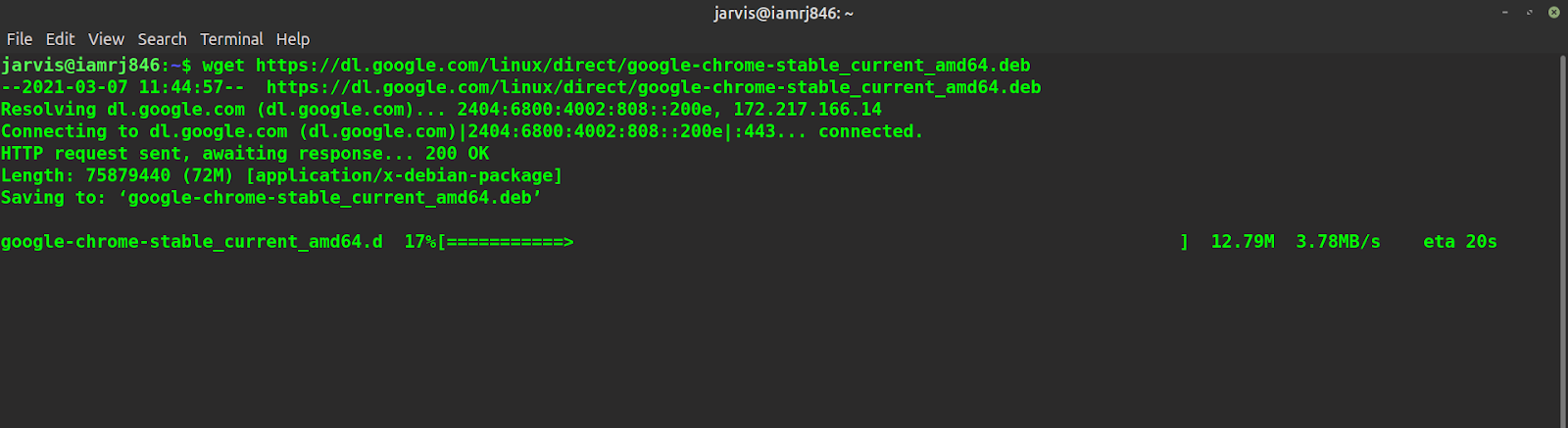 $ wget https://dl.google.com/linux/direct/google-chrome-stable_current_amd64.deb