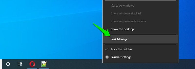 Access from the Taskbar Menu