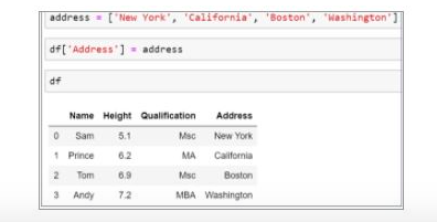 list of values that are converted into the address column