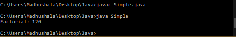 Java Factorial example using recursion