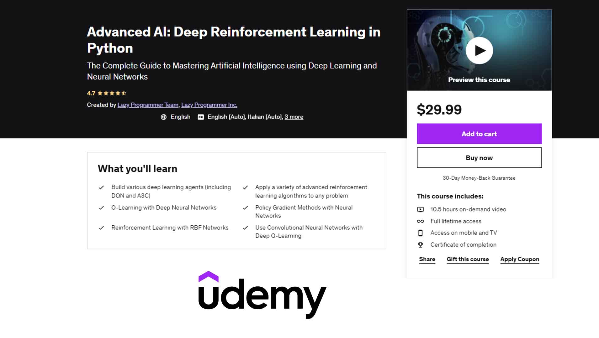 Advanced AI: Deep Reinforcement Learning in Python