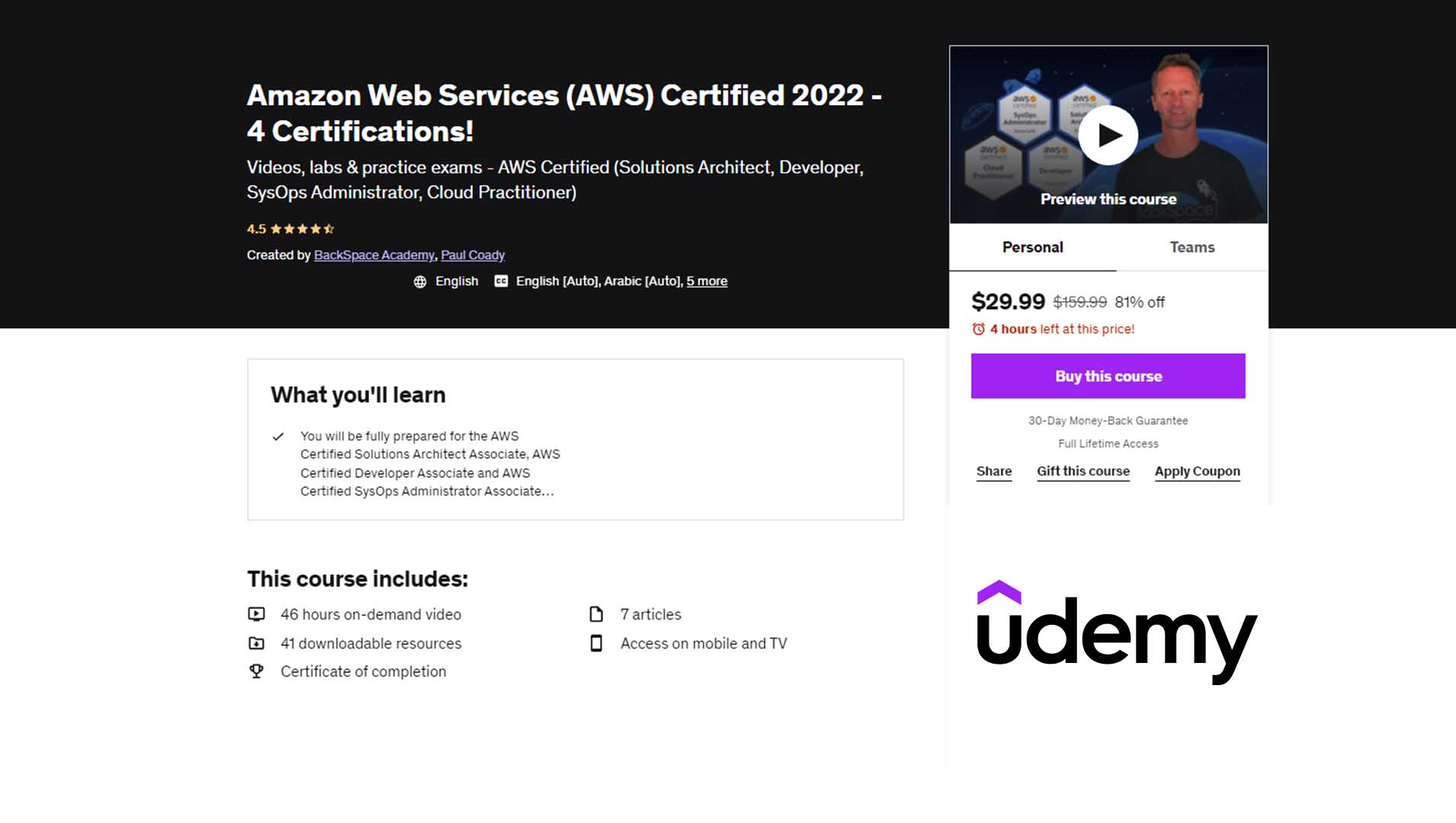 Amazon Web Services (AWS) Certified 2022 - 4 Certifications!