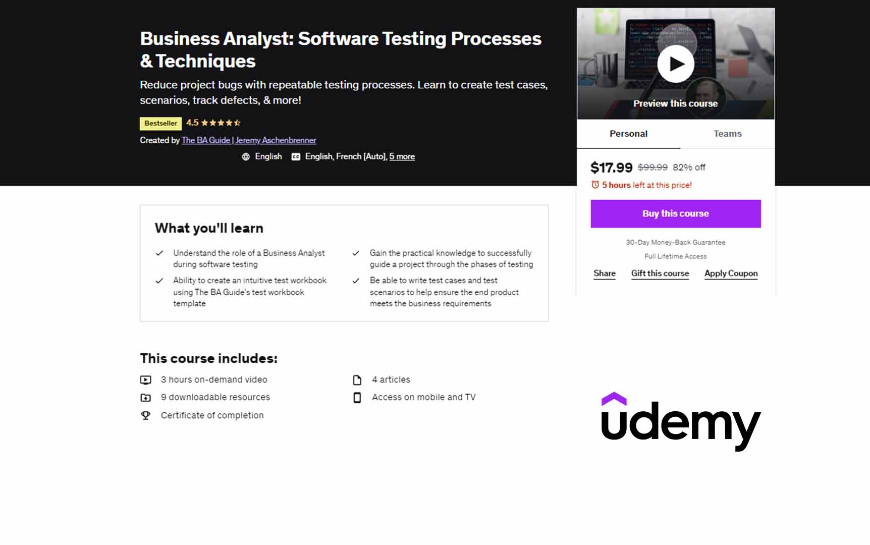 Business Analyst: Software Testing Processes & Techniques