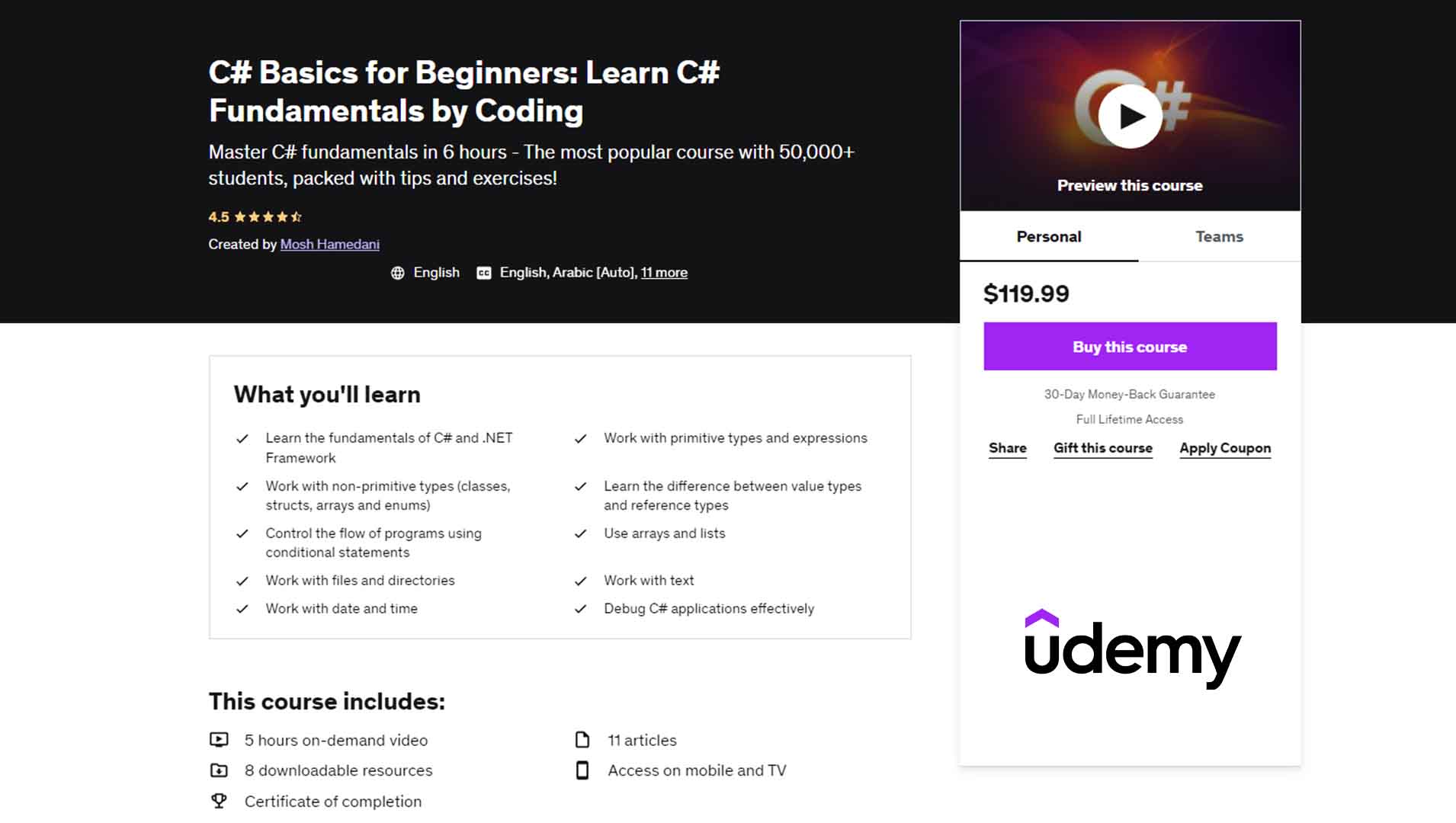 C# Basics for Beginners: Learn C# Fundamentals by Coding