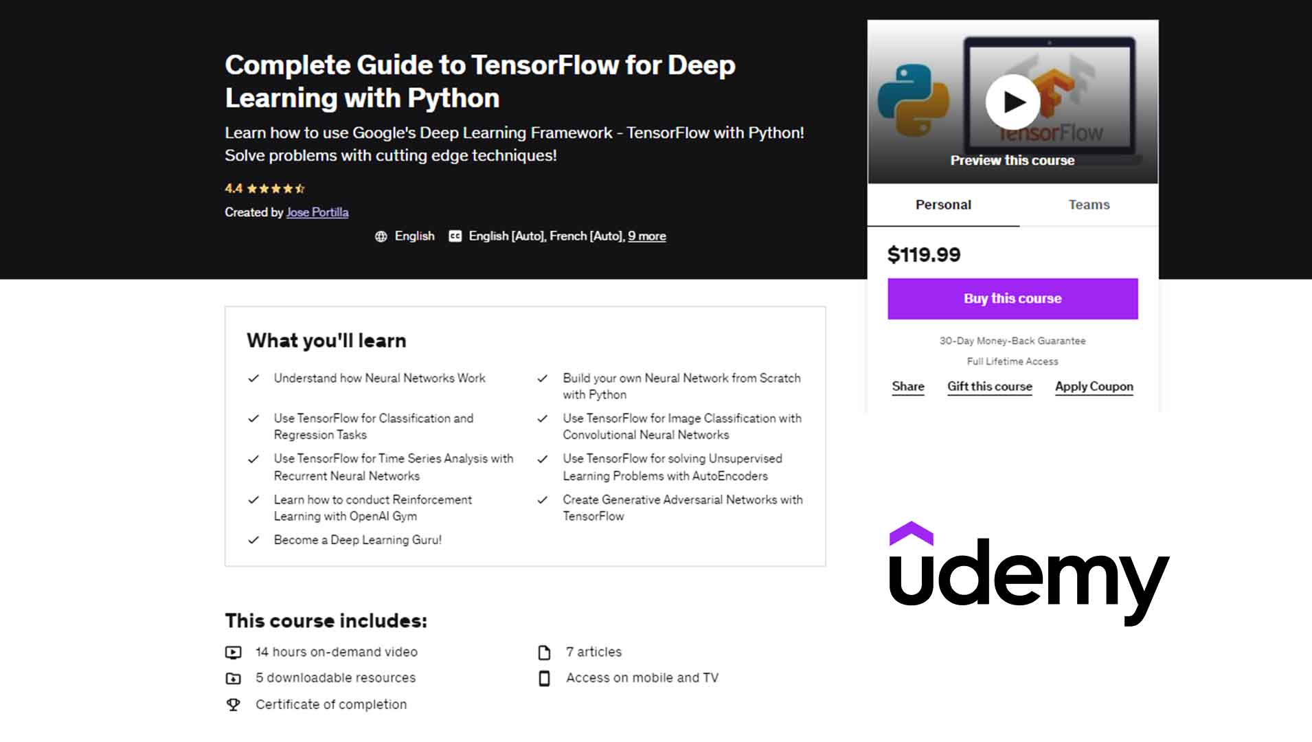 Complete Guide to TensorFlow for Deep Learning with Python