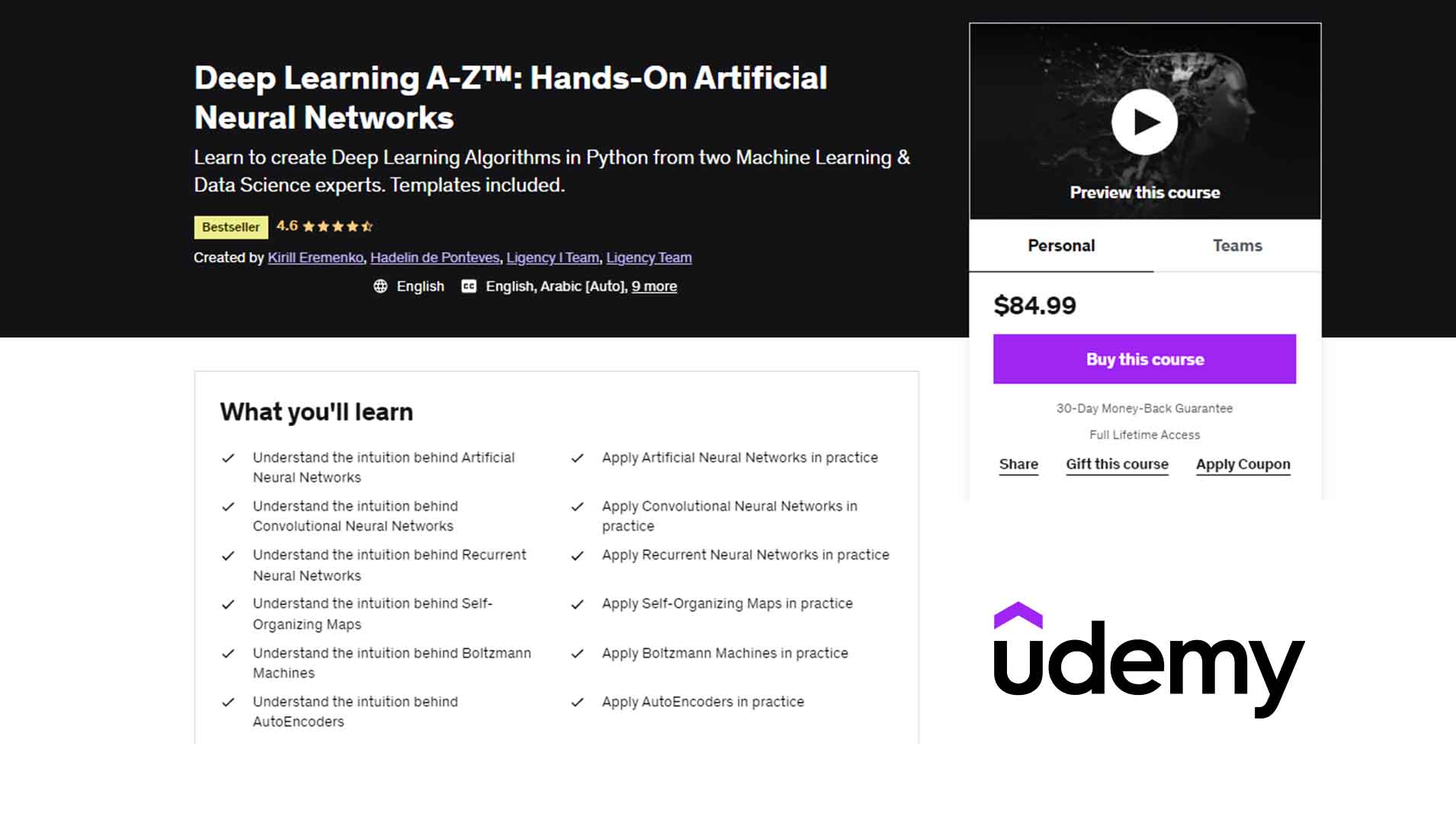 Deep Learning A-Z: Hands-On Artificial Neural Networks