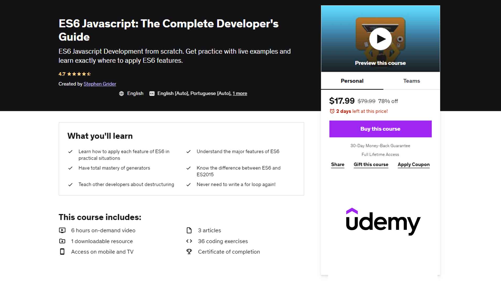 ES6 Javascript: The Complete Developer’s Guide