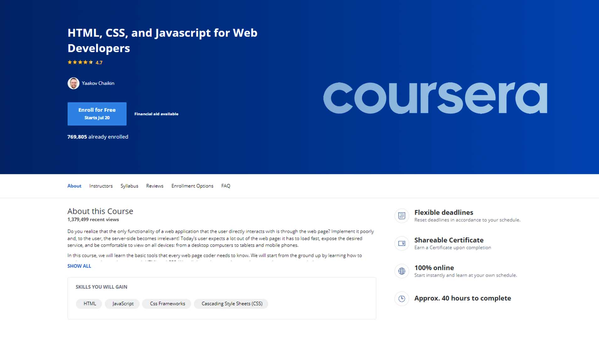 HTML, CSS, and Javascript for Web Developers
