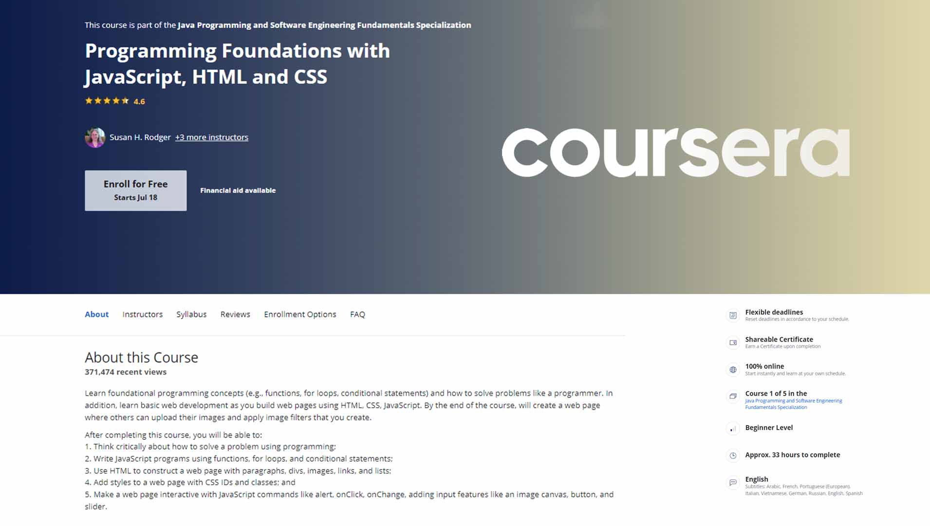 Programming Foundations with JavaScript, HTML, and CSS