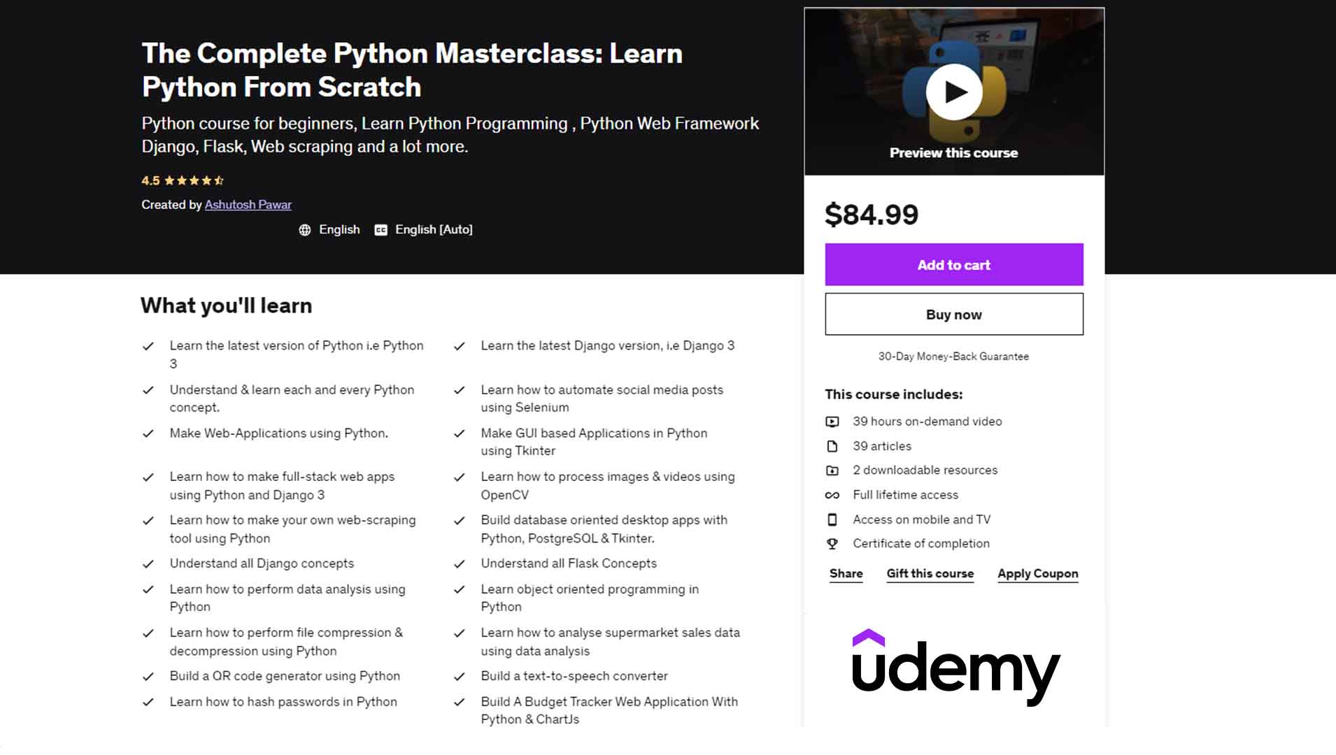 The Complete Python Masterclass: Learn Python From Scratch Complete Python Masterclass