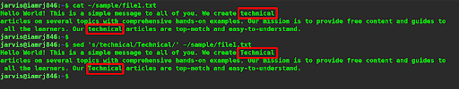 $ sed ‘s/technical/Technical’ ~/sample/file1.txt