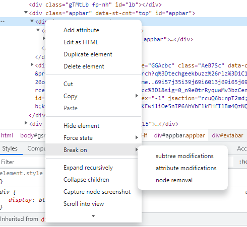 Debug the DOM Node Changes