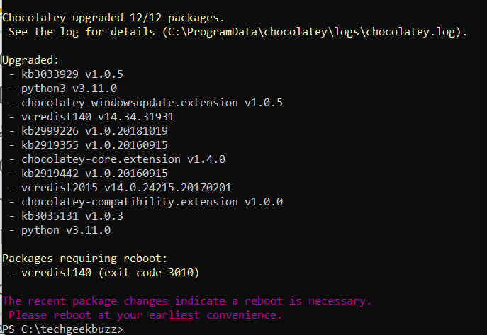 Chocolatey Upgraded Packages