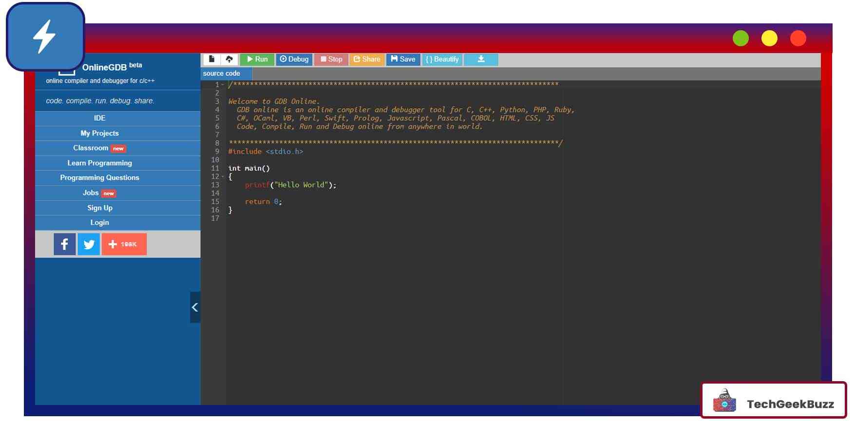 Online GDB Tutorial C Free Compiler and Debugger