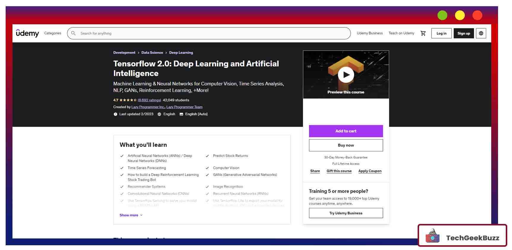  Tensorflow 2.0: Deep Learning and Artificial Intelligence