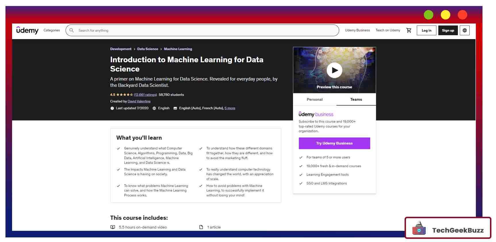 Introduction to Machine Learning for Data Science