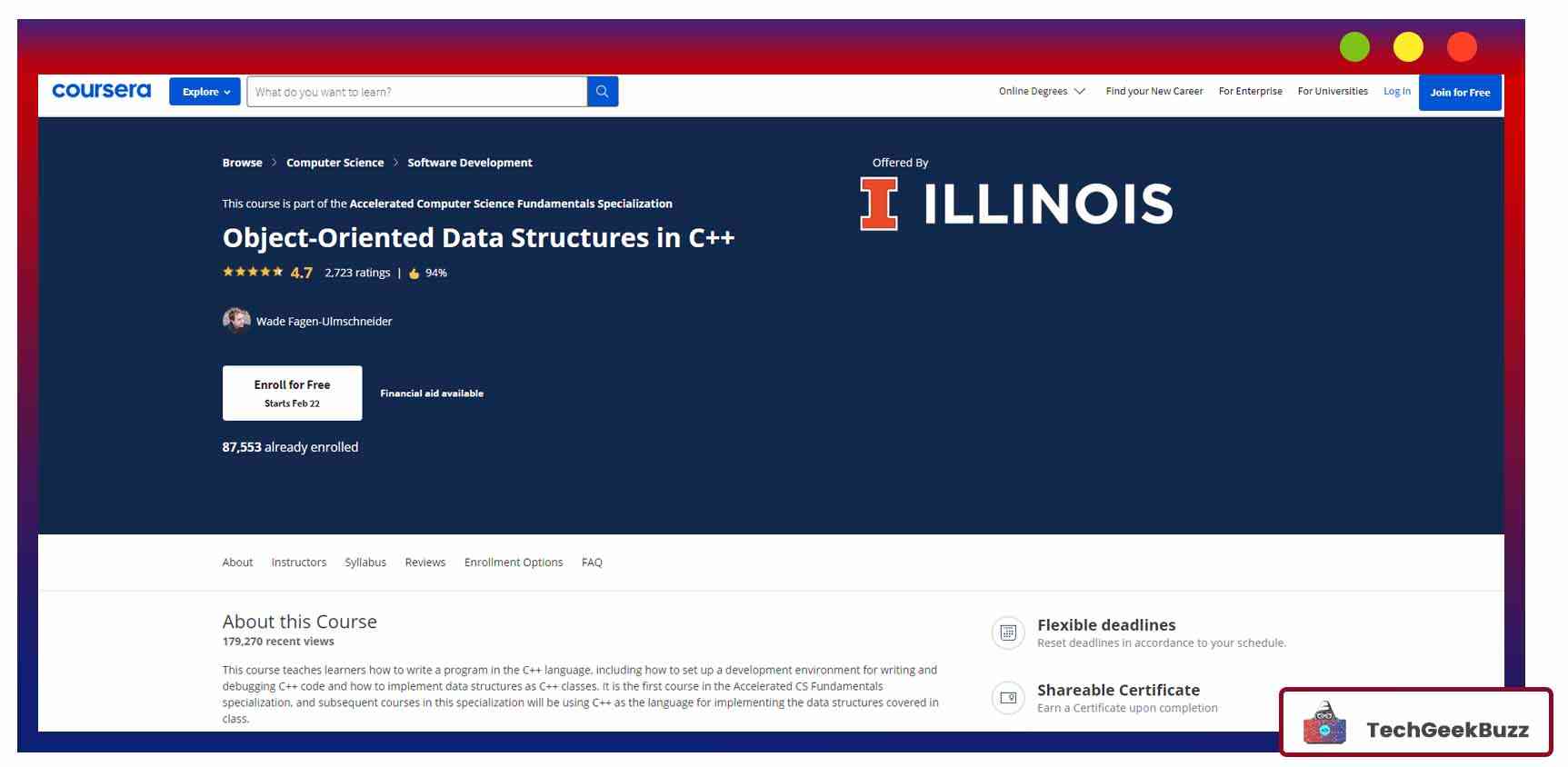 Object-Oriented Data Structures in C++ by University of Illinois
