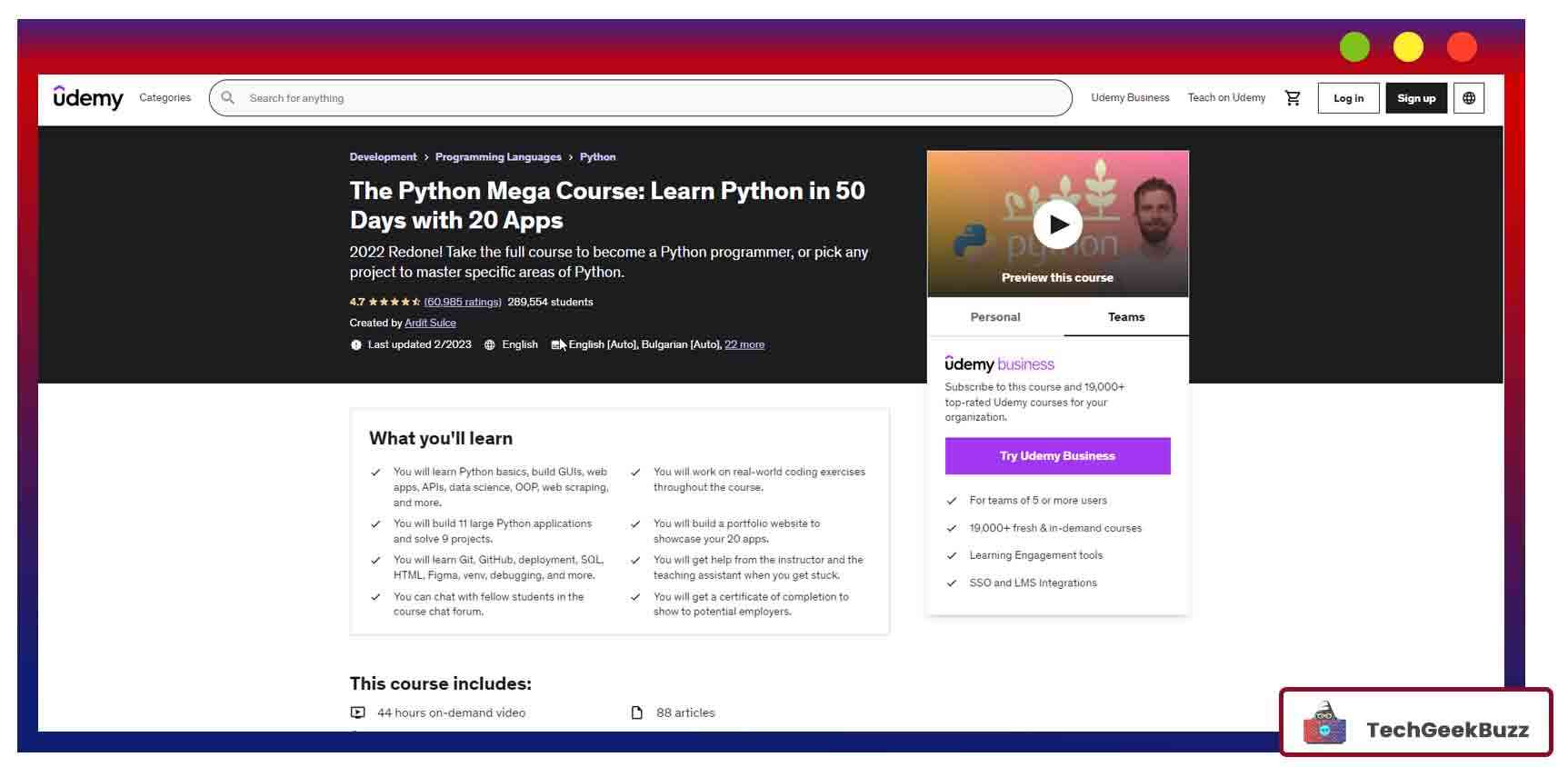 The Python Mega Course: Build 10 Real World Applications